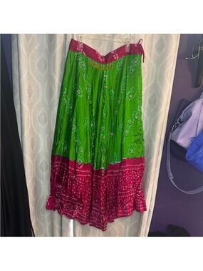 Handmade Indian Ethnic Skirt Green Pink Size XL